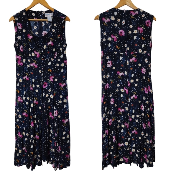 Vintage floral polkadot buttondown dress - Picture 1 of 10